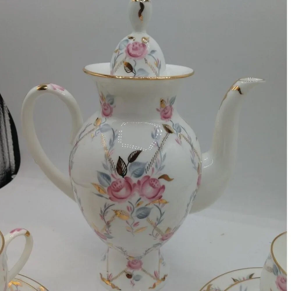 Imperial Porcelain Tea Set With Rose Floral Design & Gold Trim Made In St. Peter